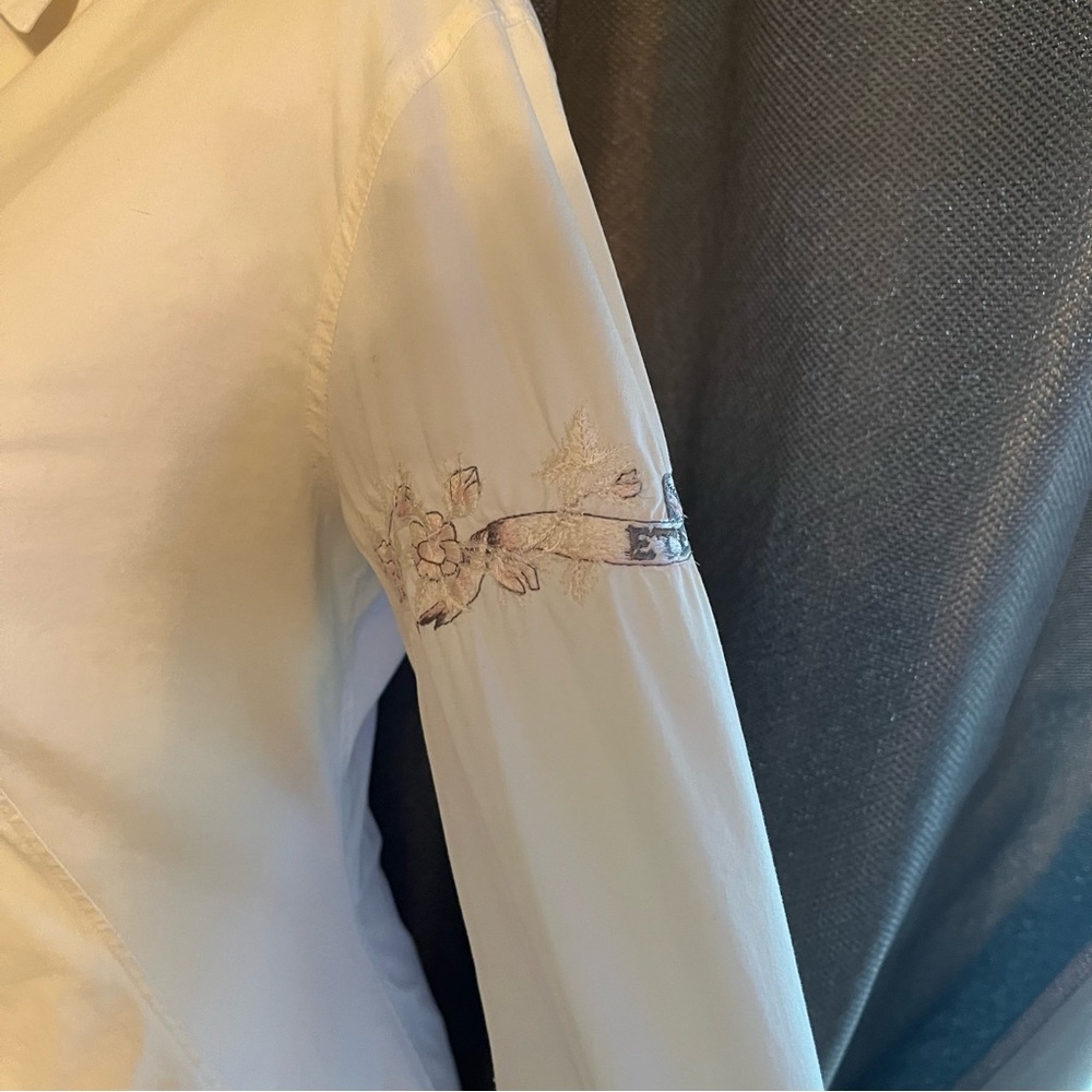 Roberto Cavalli White Tattoo Embroidered Stretchy Top Size M